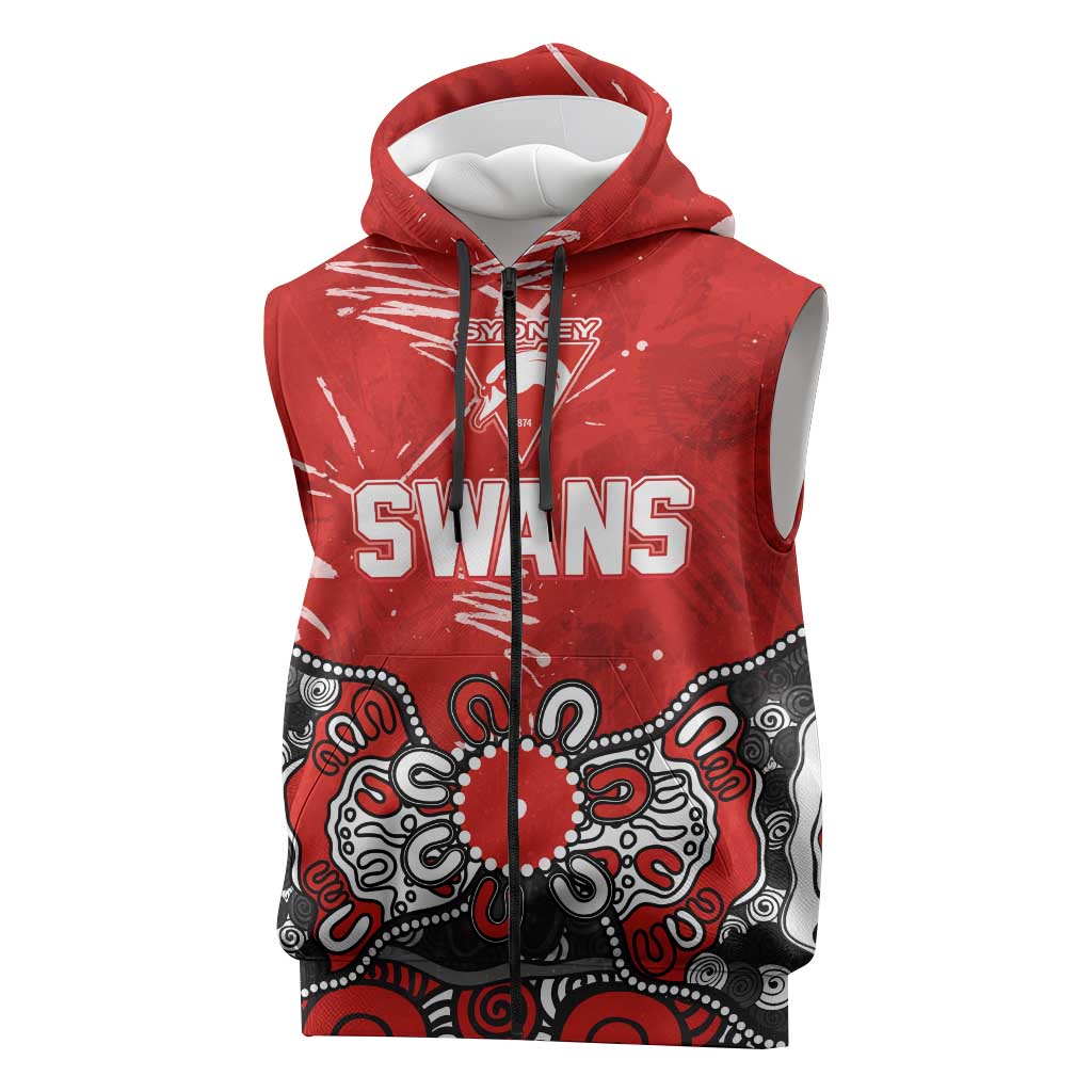Personalized Sydney Swans Sleeveless Zip Hoodie Aboriginal Dot Painting Graffiti Style