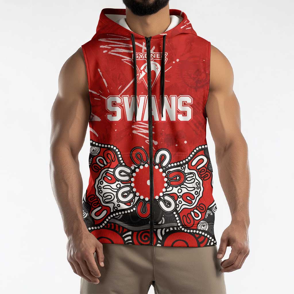 Personalized Sydney Swans Sleeveless Zip Hoodie Aboriginal Dot Painting Graffiti Style