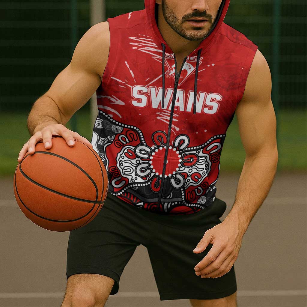 Personalized Sydney Swans Sleeveless Zip Hoodie Aboriginal Dot Painting Graffiti Style