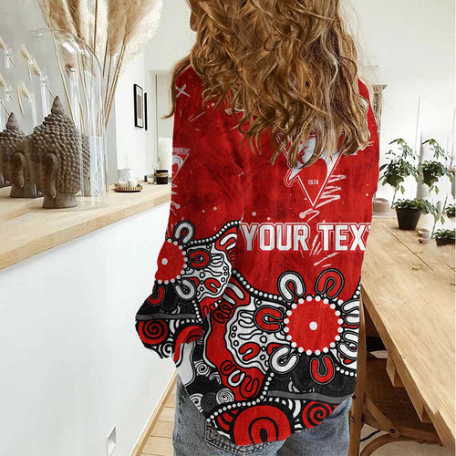 Personalized Sydney Swans Women Casual Shirt Aboriginal Dot Painting Graffiti Style
