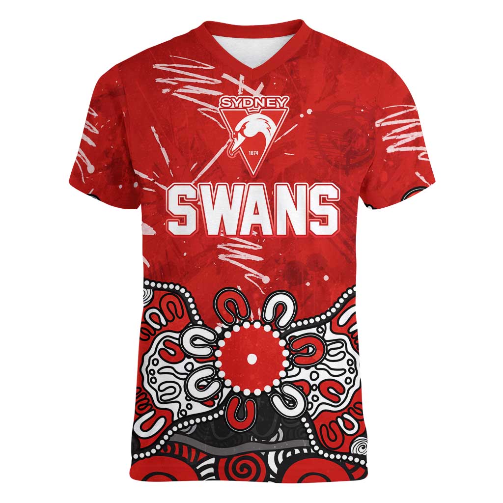 Personalized Sydney Swans Women V-Neck T-Shirt Aboriginal Dot Painting Graffiti Style