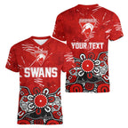 Personalized Sydney Swans Women V-Neck T-Shirt Aboriginal Dot Painting Graffiti Style