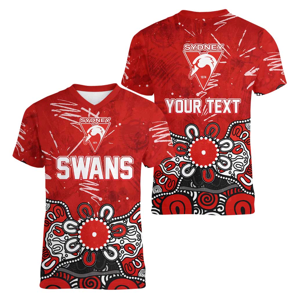 Personalized Sydney Swans Women V-Neck T-Shirt Aboriginal Dot Painting Graffiti Style
