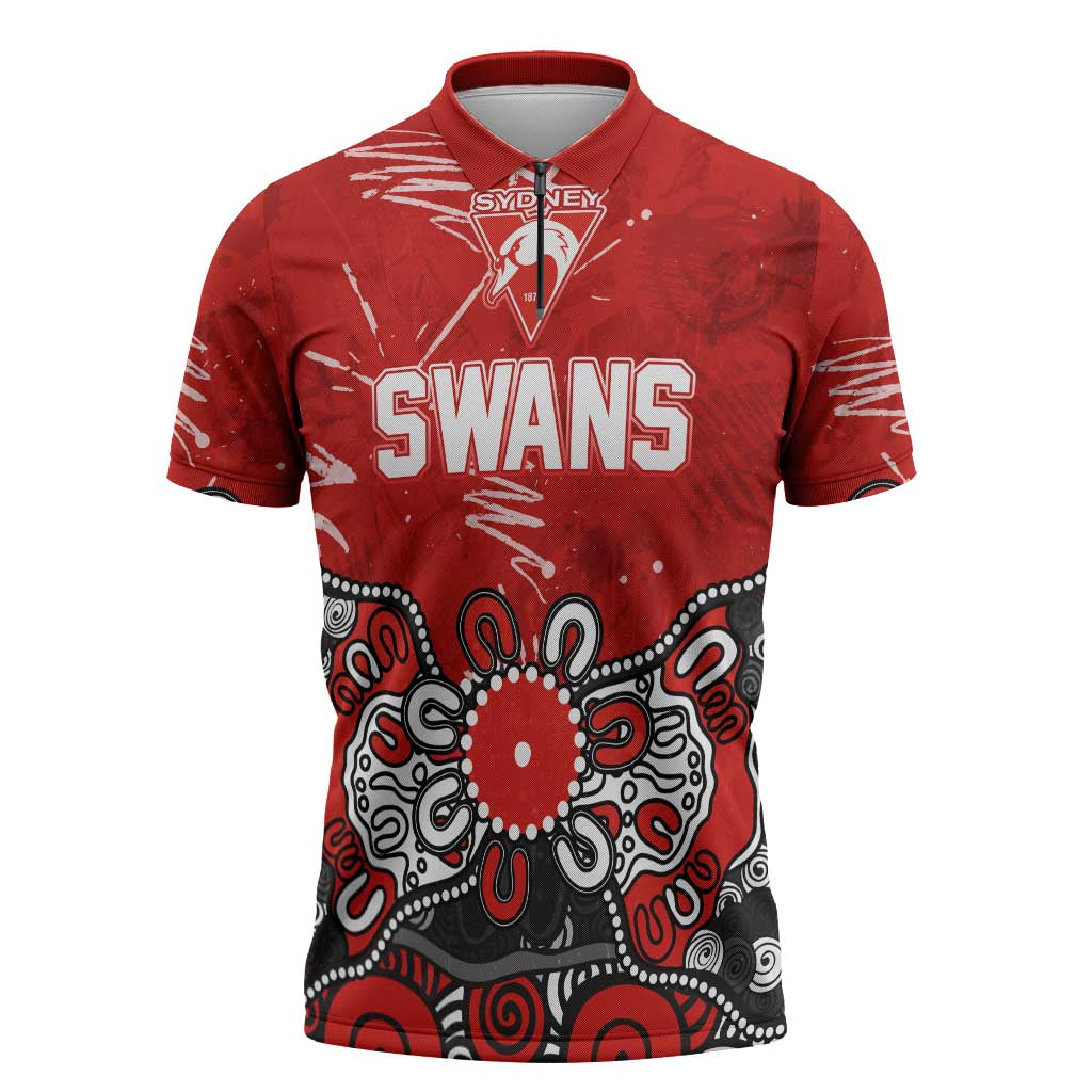 Personalized Sydney Swans Zipper Polo Shirt Aboriginal Dot Painting Graffiti Style