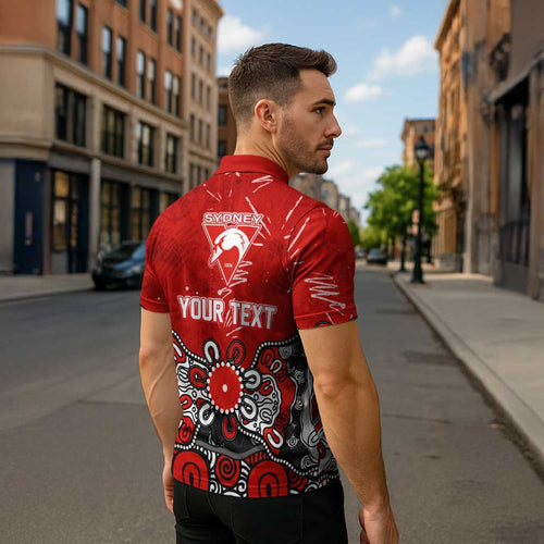 Personalized Sydney Swans Zipper Polo Shirt Aboriginal Dot Painting Graffiti Style