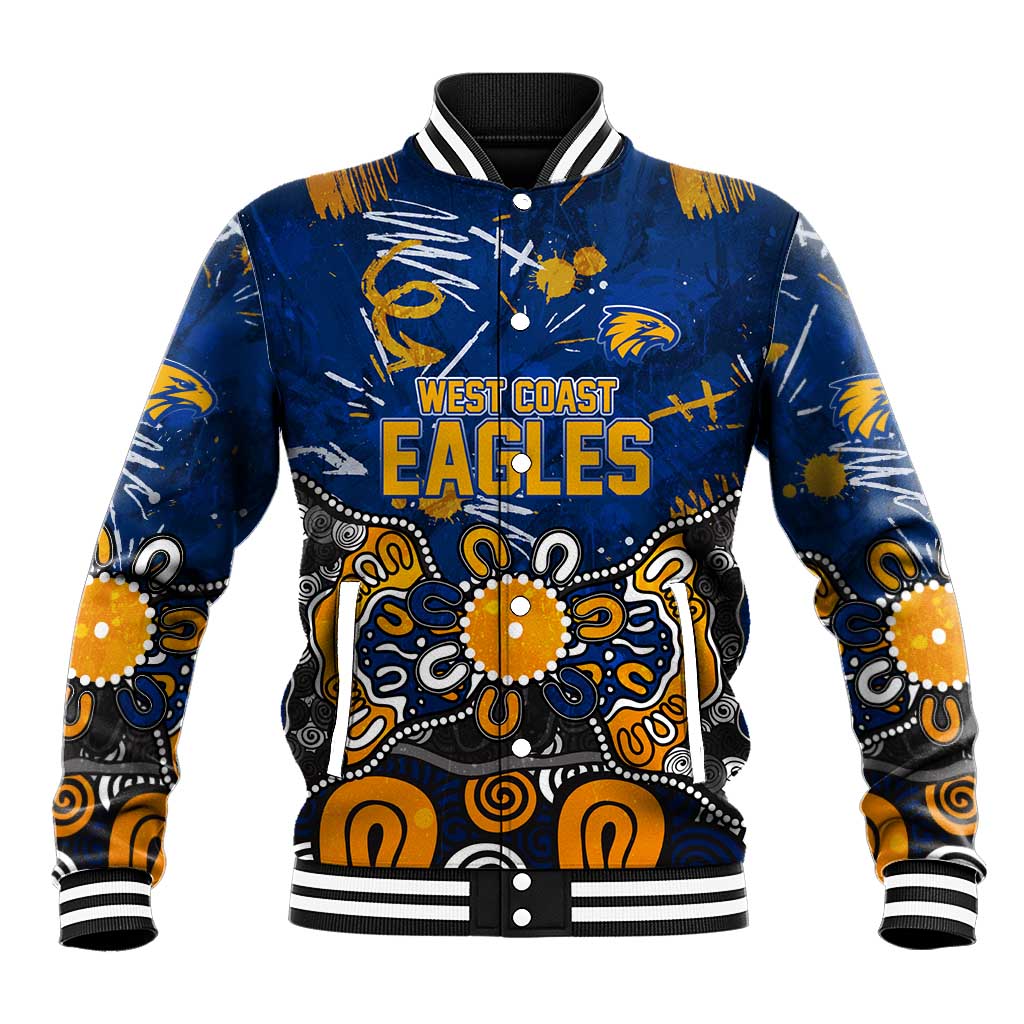 Personalized West Coast Eagles Baseball Jacket Aboriginal Dot Painting Graffiti Style