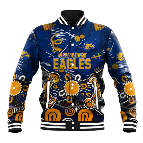 Personalized West Coast Eagles Baseball Jacket Aboriginal Dot Painting Graffiti Style