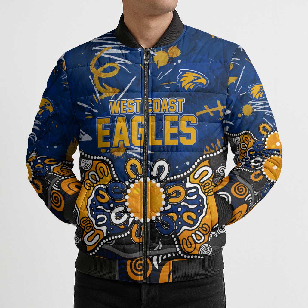 Personalized West Coast Eagles Bomber Puffer Jacket Aboriginal Dot Painting Graffiti Style