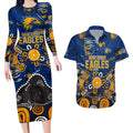 Personalized West Coast Eagles Couples Matching Long Sleeve Bodycon Dress and Hawaiian Shirt Aboriginal Dot Painting Graffiti Style