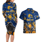 Personalized West Coast Eagles Couples Matching Long Sleeve Bodycon Dress and Hawaiian Shirt Aboriginal Dot Painting Graffiti Style