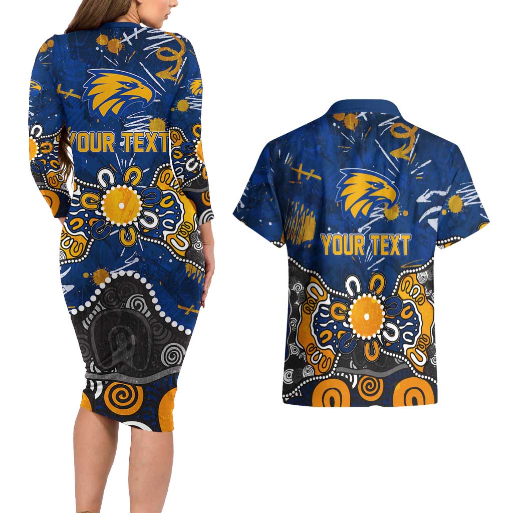 Personalized West Coast Eagles Couples Matching Long Sleeve Bodycon Dress and Hawaiian Shirt Aboriginal Dot Painting Graffiti Style