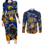 Personalized West Coast Eagles Couples Matching Long Sleeve Bodycon Dress and Long Sleeve Button Shirt Aboriginal Dot Painting Graffiti Style