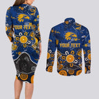 Personalized West Coast Eagles Couples Matching Long Sleeve Bodycon Dress and Long Sleeve Button Shirt Aboriginal Dot Painting Graffiti Style