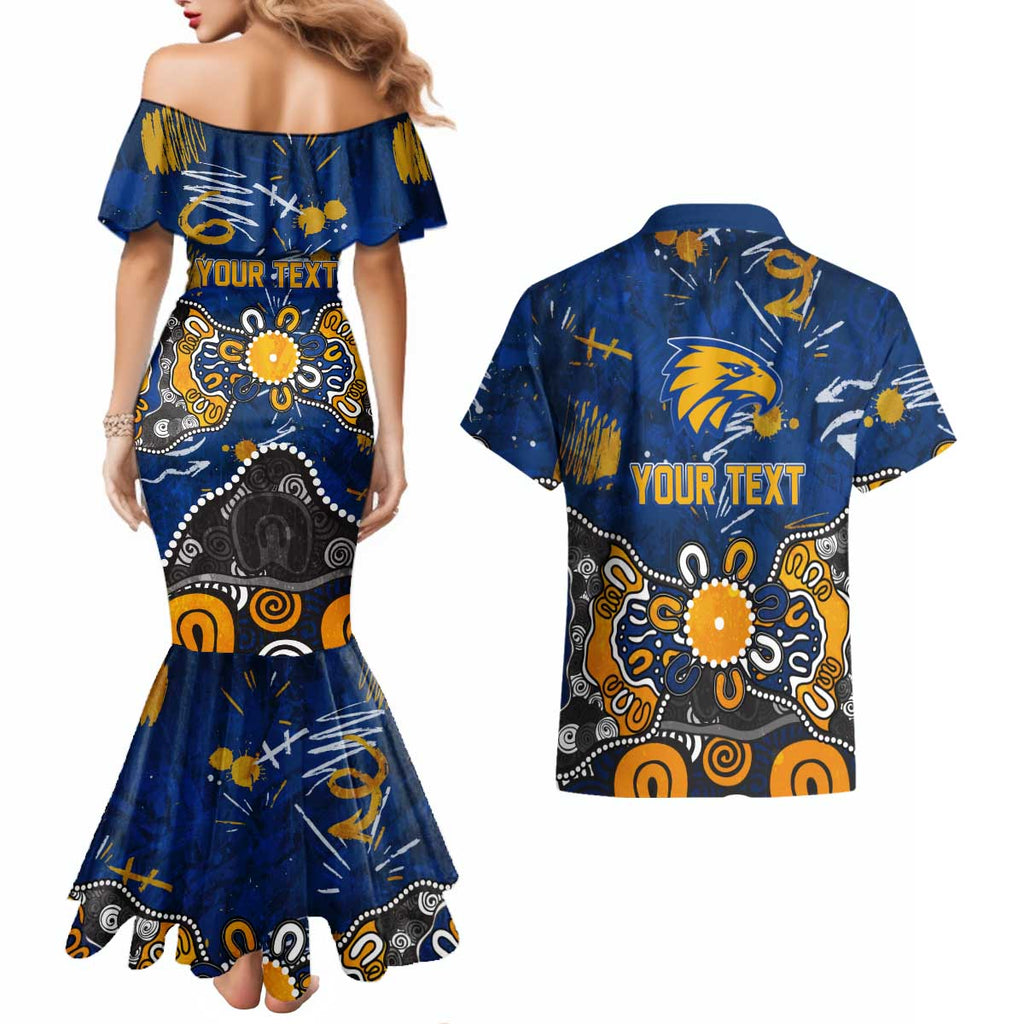 Personalized West Coast Eagles Couples Matching Mermaid Dress and Hawaiian Shirt Aboriginal Dot Painting Graffiti Style
