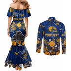 Personalized West Coast Eagles Couples Matching Mermaid Dress and Long Sleeve Button Shirt Aboriginal Dot Painting Graffiti Style