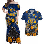 Personalized West Coast Eagles Couples Matching Off Shoulder Maxi Dress and Hawaiian Shirt Aboriginal Dot Painting Graffiti Style