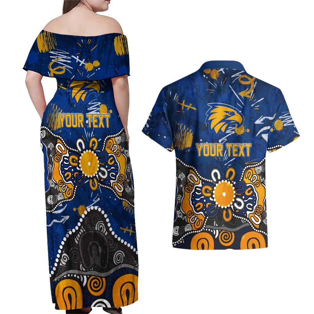 Personalized West Coast Eagles Couples Matching Off Shoulder Maxi Dress and Hawaiian Shirt Aboriginal Dot Painting Graffiti Style