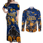 Personalized West Coast Eagles Couples Matching Off Shoulder Maxi Dress and Long Sleeve Button Shirt Aboriginal Dot Painting Graffiti Style