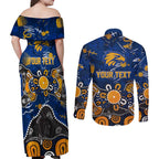 Personalized West Coast Eagles Couples Matching Off Shoulder Maxi Dress and Long Sleeve Button Shirt Aboriginal Dot Painting Graffiti Style