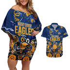 Personalized West Coast Eagles Couples Matching Off Shoulder Short Dress and Hawaiian Shirt Aboriginal Dot Painting Graffiti Style