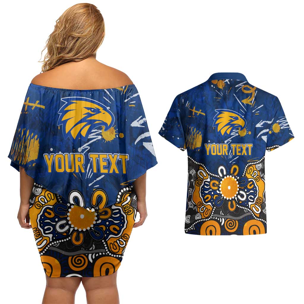 Personalized West Coast Eagles Couples Matching Off Shoulder Short Dress and Hawaiian Shirt Aboriginal Dot Painting Graffiti Style