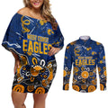 Personalized West Coast Eagles Couples Matching Off Shoulder Short Dress and Long Sleeve Button Shirt Aboriginal Dot Painting Graffiti Style