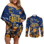 Personalized West Coast Eagles Couples Matching Off Shoulder Short Dress and Long Sleeve Button Shirt Aboriginal Dot Painting Graffiti Style
