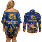Personalized West Coast Eagles Couples Matching Off Shoulder Short Dress and Long Sleeve Button Shirt Aboriginal Dot Painting Graffiti Style