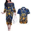 Personalized West Coast Eagles Couples Matching Off The Shoulder Long Sleeve Dress and Hawaiian Shirt Aboriginal Dot Painting Graffiti Style