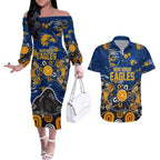 Personalized West Coast Eagles Couples Matching Off The Shoulder Long Sleeve Dress and Hawaiian Shirt Aboriginal Dot Painting Graffiti Style