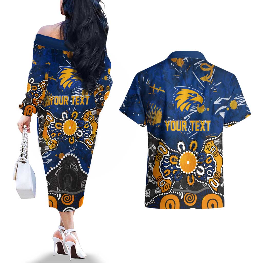 Personalized West Coast Eagles Couples Matching Off The Shoulder Long Sleeve Dress and Hawaiian Shirt Aboriginal Dot Painting Graffiti Style