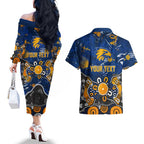 Personalized West Coast Eagles Couples Matching Off The Shoulder Long Sleeve Dress and Hawaiian Shirt Aboriginal Dot Painting Graffiti Style