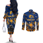 Personalized West Coast Eagles Couples Matching Off The Shoulder Long Sleeve Dress and Long Sleeve Button Shirt Aboriginal Dot Painting Graffiti Style