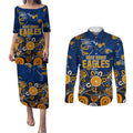 Personalized West Coast Eagles Couples Matching Puletasi and Long Sleeve Button Shirt Aboriginal Dot Painting Graffiti Style