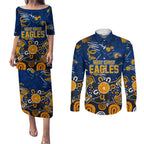 Personalized West Coast Eagles Couples Matching Puletasi and Long Sleeve Button Shirt Aboriginal Dot Painting Graffiti Style