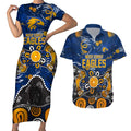 Personalized West Coast Eagles Couples Matching Short Sleeve Bodycon Dress and Hawaiian Shirt Aboriginal Dot Painting Graffiti Style
