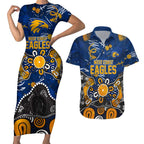 Personalized West Coast Eagles Couples Matching Short Sleeve Bodycon Dress and Hawaiian Shirt Aboriginal Dot Painting Graffiti Style