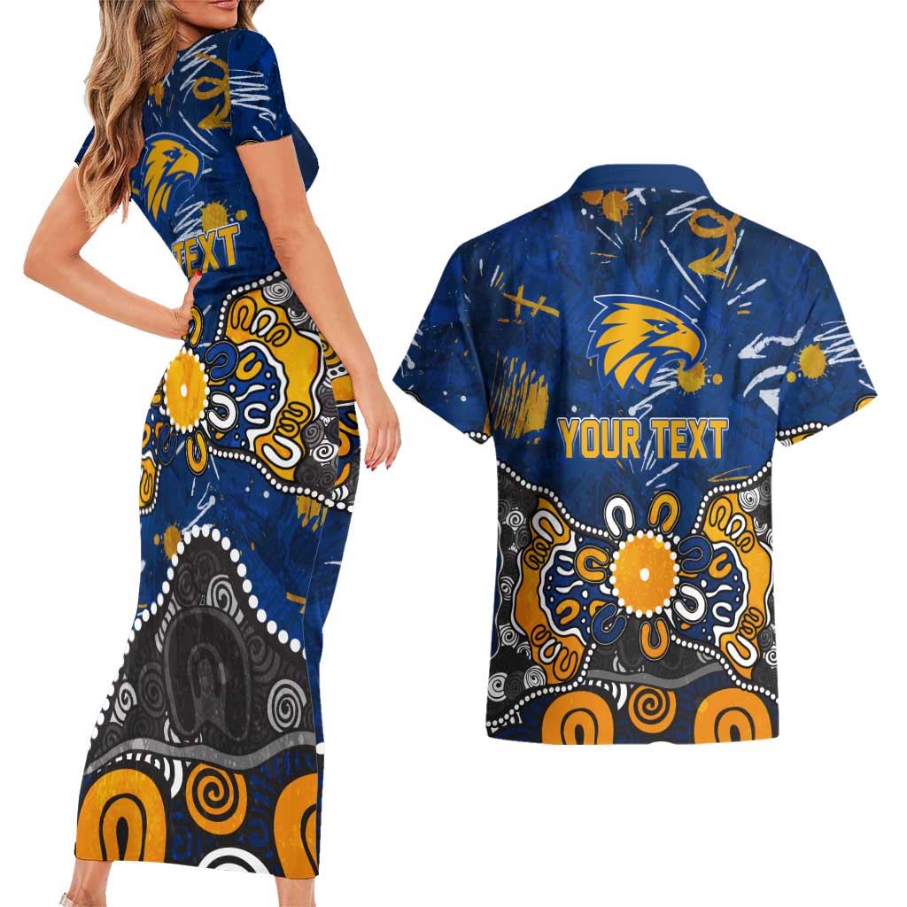 Personalized West Coast Eagles Couples Matching Short Sleeve Bodycon Dress and Hawaiian Shirt Aboriginal Dot Painting Graffiti Style