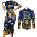 Personalized West Coast Eagles Couples Matching Short Sleeve Bodycon Dress and Long Sleeve Button Shirt Aboriginal Dot Painting Graffiti Style