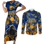Personalized West Coast Eagles Couples Matching Short Sleeve Bodycon Dress and Long Sleeve Button Shirt Aboriginal Dot Painting Graffiti Style