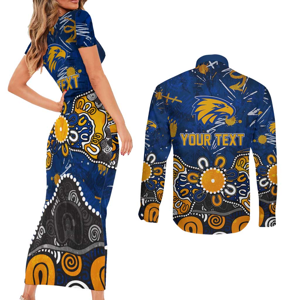 Personalized West Coast Eagles Couples Matching Short Sleeve Bodycon Dress and Long Sleeve Button Shirt Aboriginal Dot Painting Graffiti Style