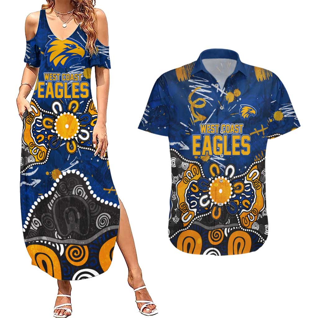 Personalized West Coast Eagles Couples Matching Summer Maxi Dress and Hawaiian Shirt Aboriginal Dot Painting Graffiti Style
