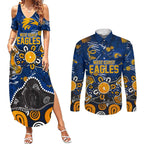 Personalized West Coast Eagles Couples Matching Summer Maxi Dress and Long Sleeve Button Shirt Aboriginal Dot Painting Graffiti Style