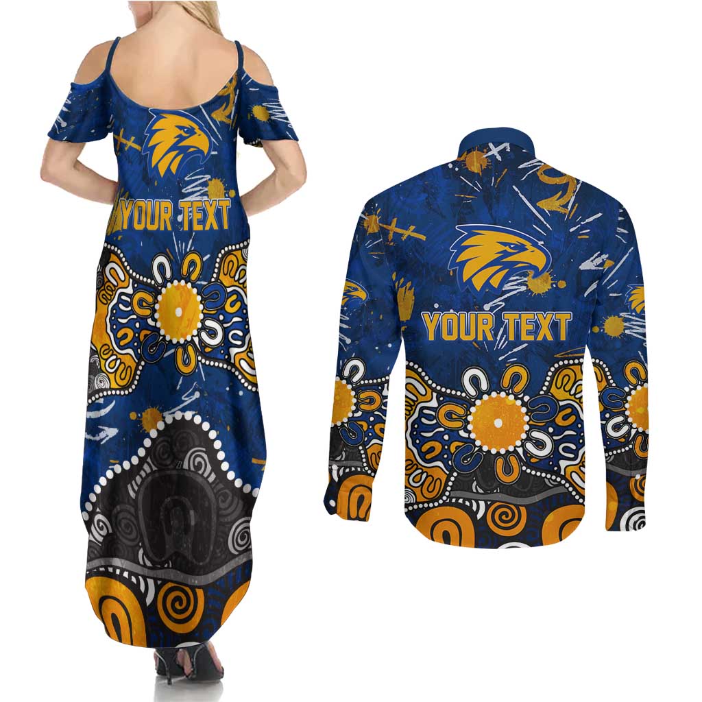Personalized West Coast Eagles Couples Matching Summer Maxi Dress and Long Sleeve Button Shirt Aboriginal Dot Painting Graffiti Style