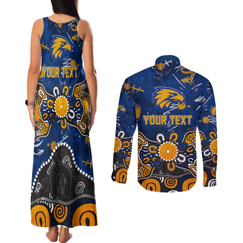 Personalized West Coast Eagles Couples Matching Tank Maxi Dress and Long Sleeve Button Shirt Aboriginal Dot Painting Graffiti Style