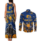 Personalized West Coast Eagles Couples Matching Tank Maxi Dress and Long Sleeve Button Shirt Aboriginal Dot Painting Graffiti Style