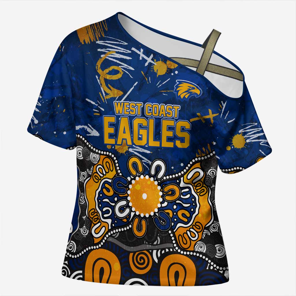 Personalized West Coast Eagles Cross Shoulder Shirt Aboriginal Dot Painting Graffiti Style