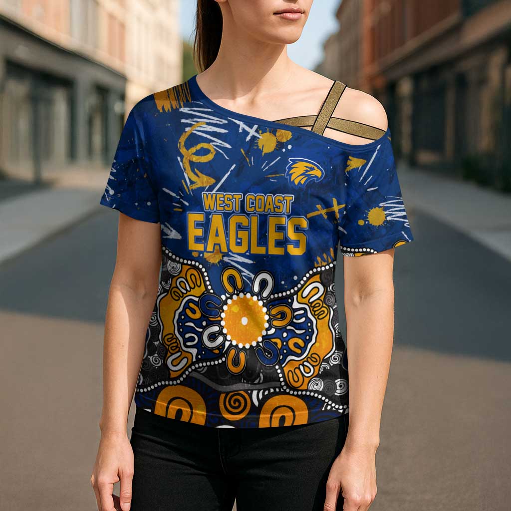 Personalized West Coast Eagles Cross Shoulder Shirt Aboriginal Dot Painting Graffiti Style