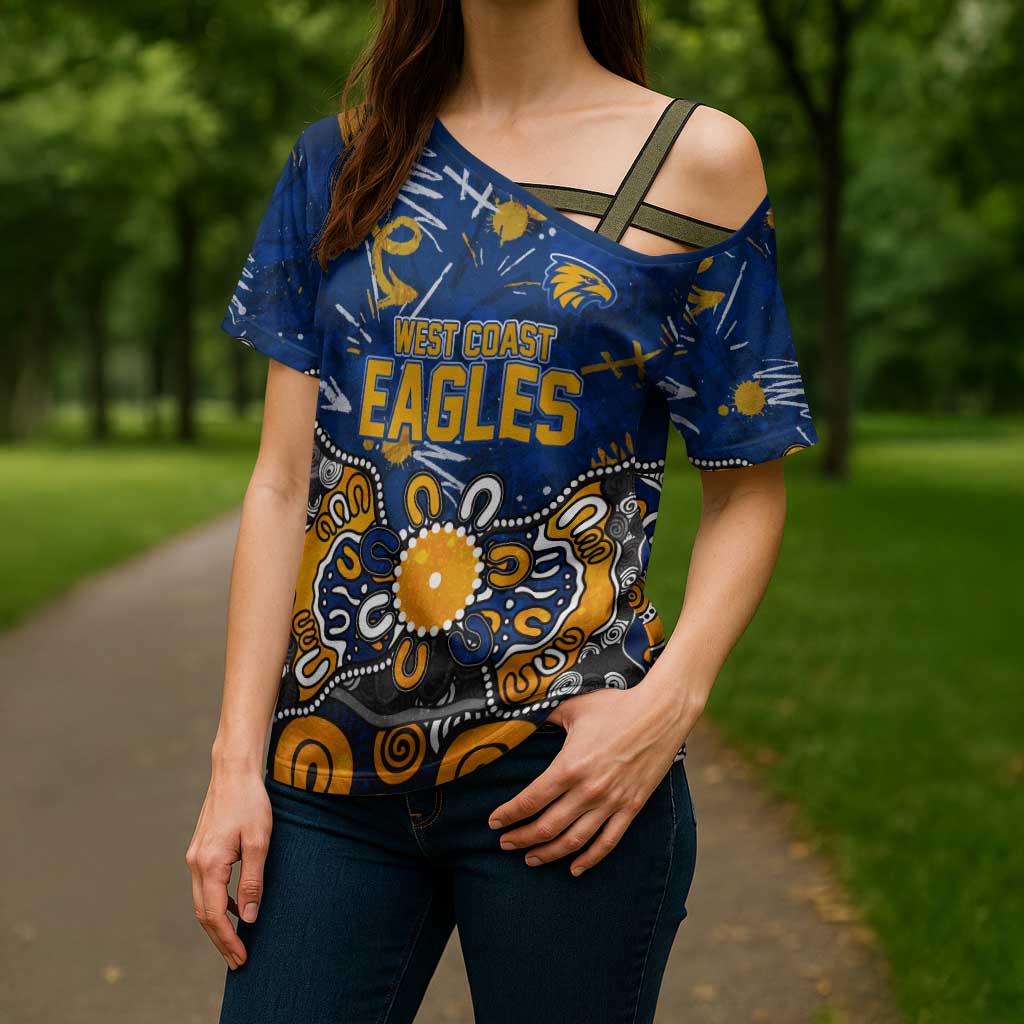 Personalized West Coast Eagles Cross Shoulder Shirt Aboriginal Dot Painting Graffiti Style