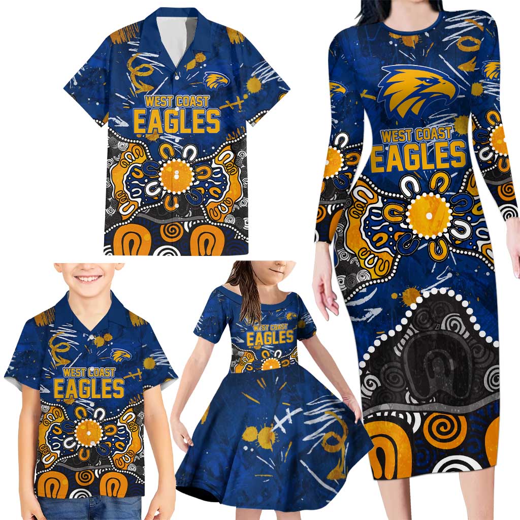 Personalized West Coast Eagles Family Matching Long Sleeve Bodycon Dress and Hawaiian Shirt Aboriginal Dot Painting Graffiti Style